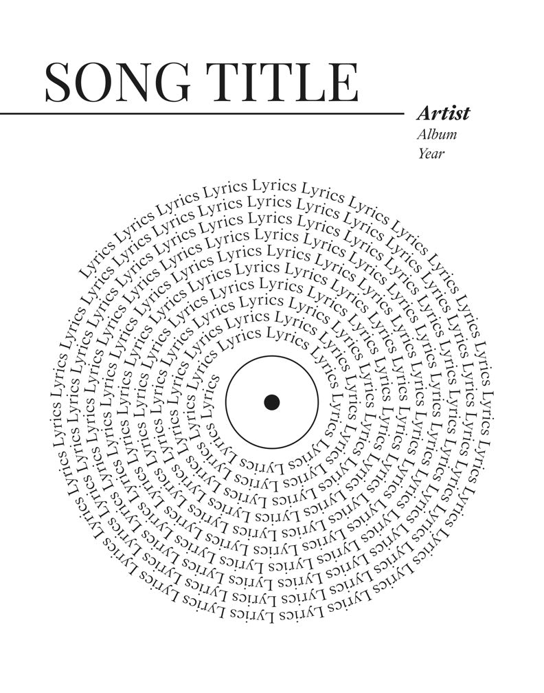 Custom vinyl record lyric wall art print showing circular song lyrics design