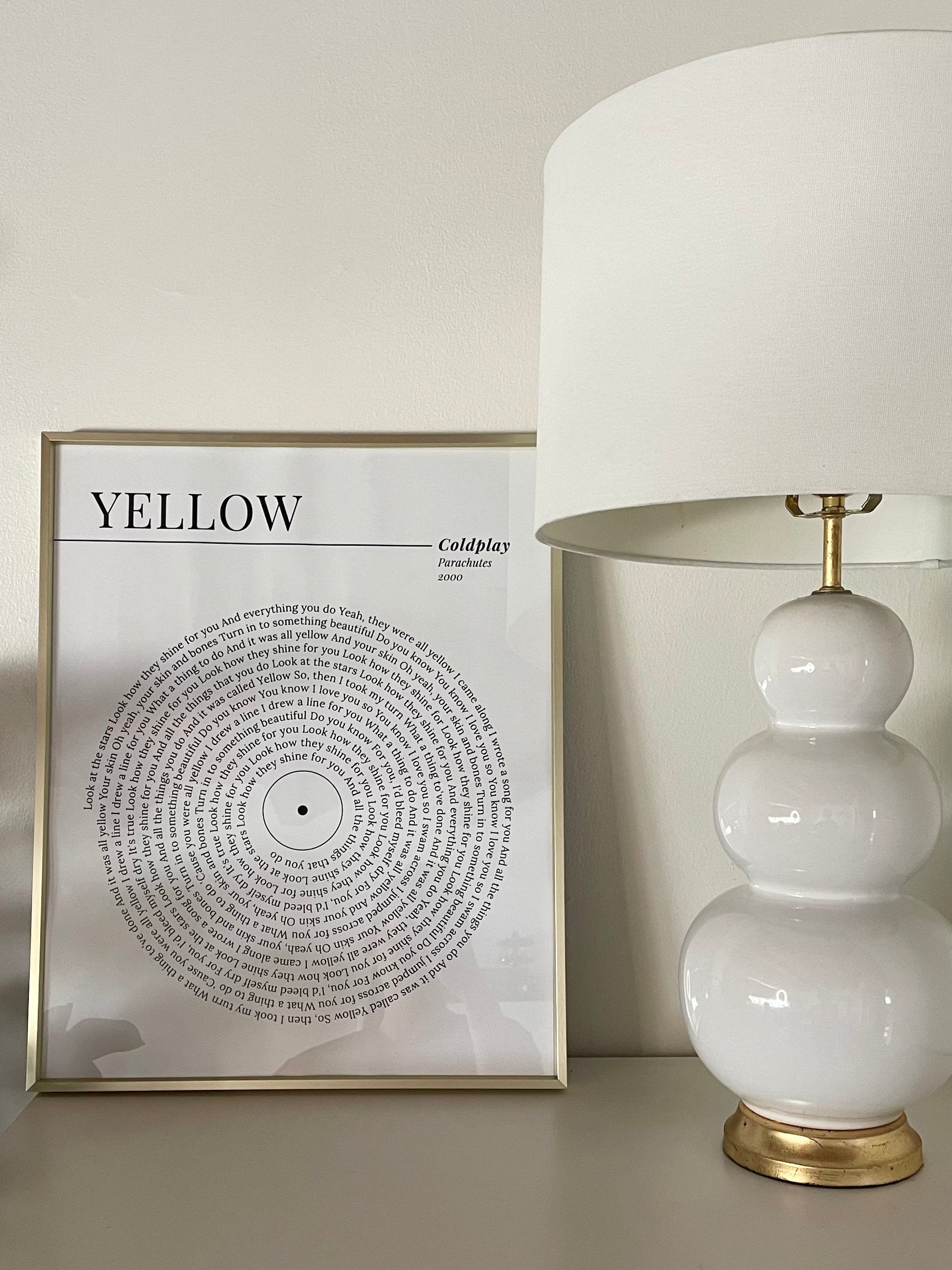 Custom song lyric vinyl record wall art print featuring circular song lyrics design, minimalist music decor