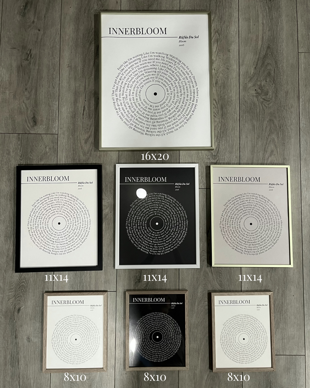 Personalized song lyric wall art designed like a vinyl record with circular lyrics layout